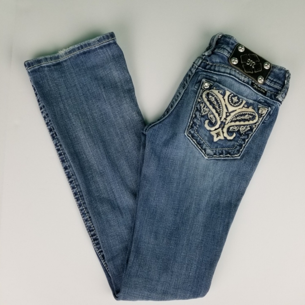Miss Me Dark Blue Distressed Boot Cut Jeans-Size25